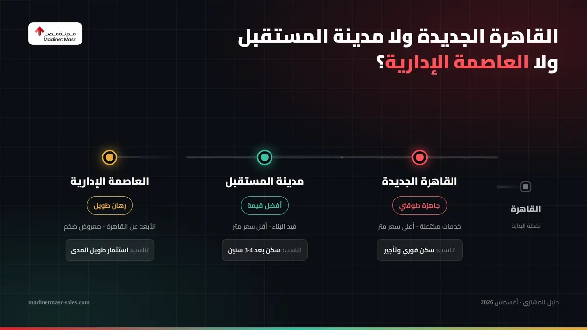 مقارنة بين القاهرة الجديدة ومدينة المستقبل والعاصمة الإدارية